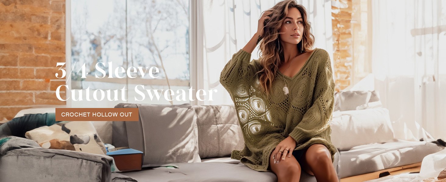 Dokotoo Women's Spring Summer Crochet Hollow Out Pullover Sweater